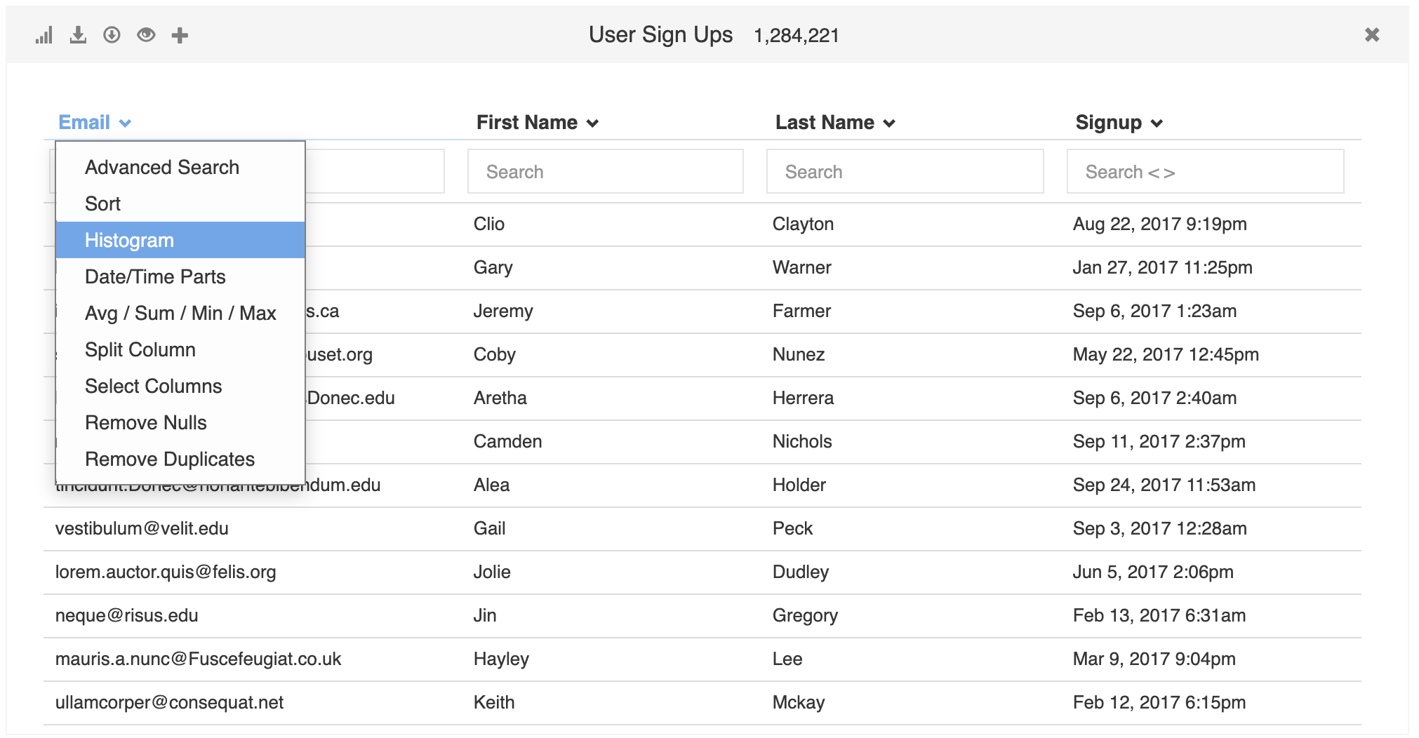 Screenshot of CSV Explorer software showing how to to count repeate values in a CSV file